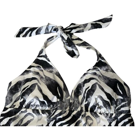 2/$15 Catalina Zebra Print Swim Set Halter Tankini Top + Skirt Swimsuit Size L - Picture 2 of 11